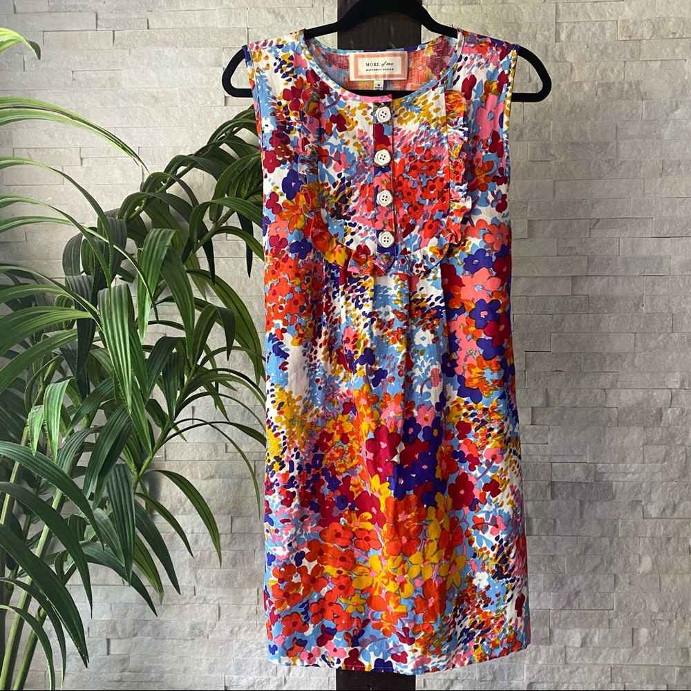 MORE OF ME Maternity Silk Linen “Garden Variety” Floral Maternity Mini Dress S